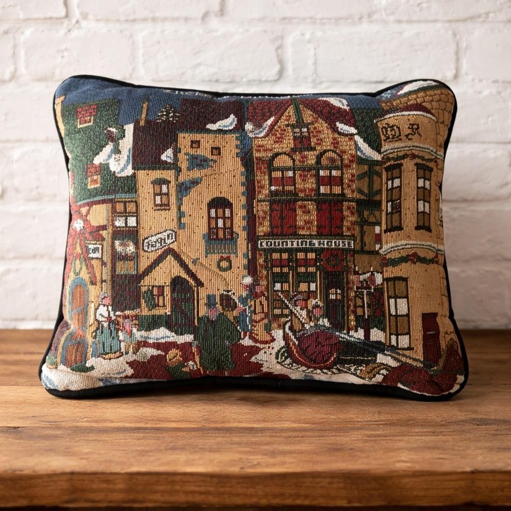 Goodwin Weavers Dept 56 Dickens Village Tapestry Pillow Licensed 1990s 12x15